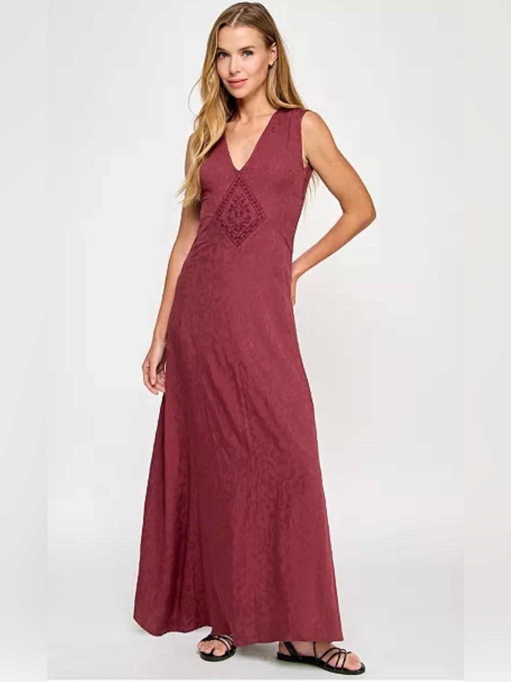 Juniors' Jacquard Embroidered Sleeveless Maxi Dress